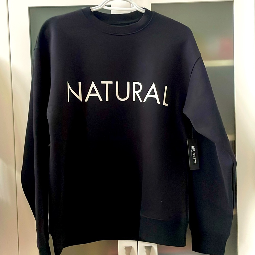 Brunette The Label Fleece Crew NATURAL NWT Black 🖤SZ S/M